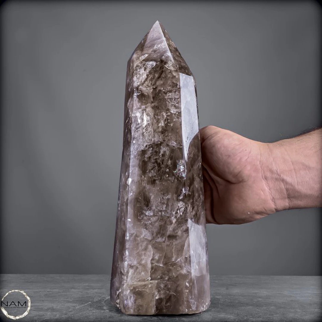 Natural smoky quartz obelisk – A striking structure with...