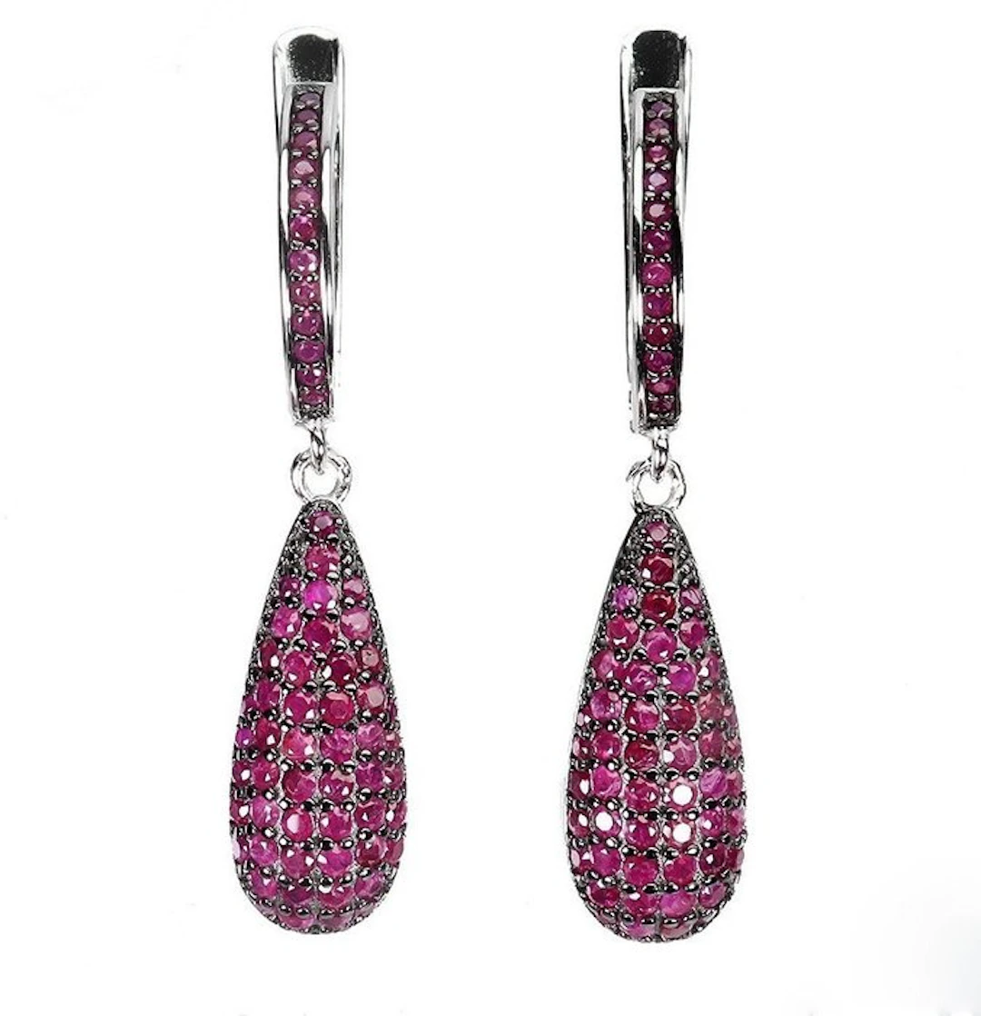Ohne mindestpreis - Earrings 14K White Gold plated, 925 Silver - Ruby