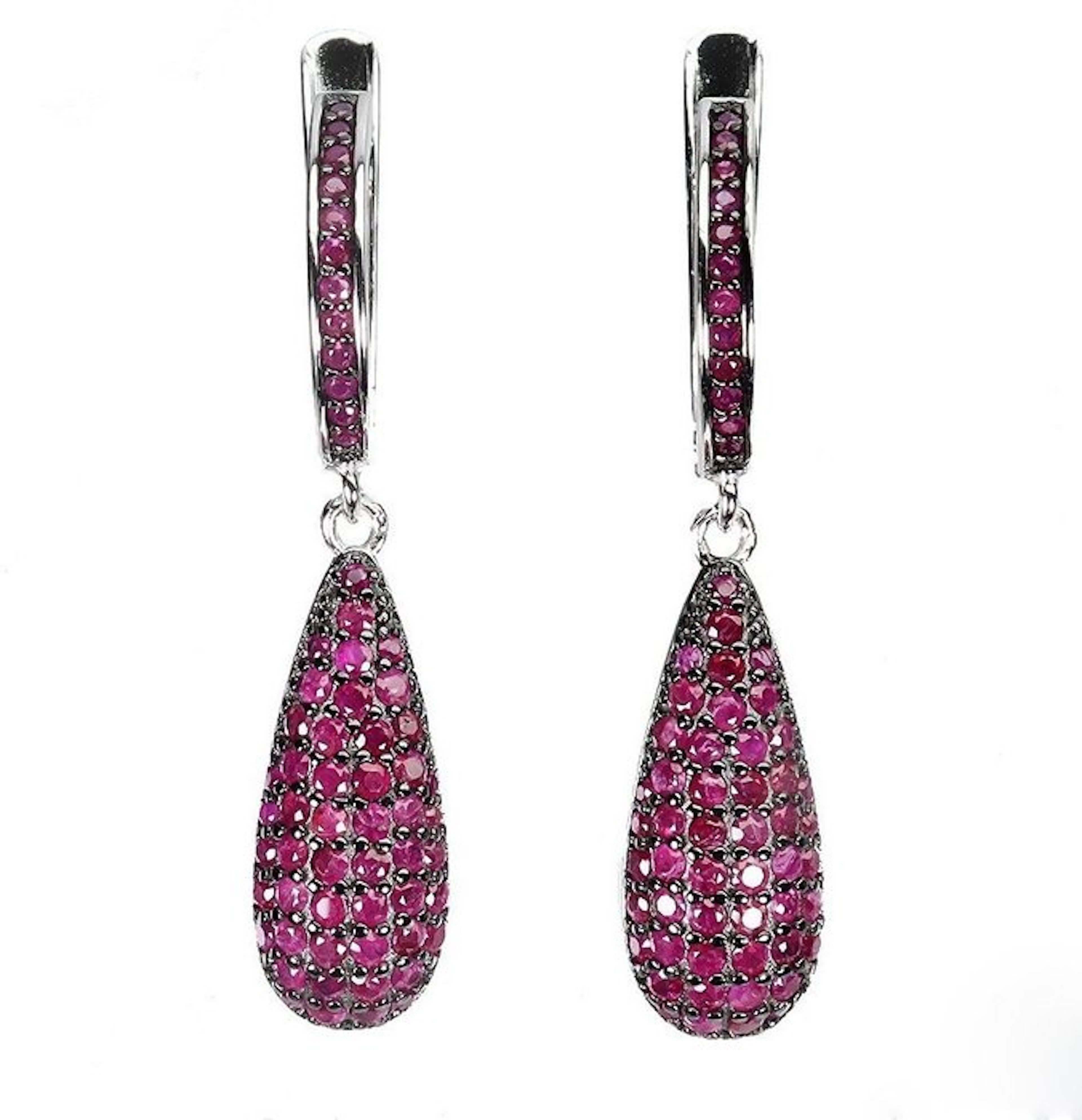 Ohne mindestpreis - Earrings 14K White Gold plated, 925 Silver - Ruby