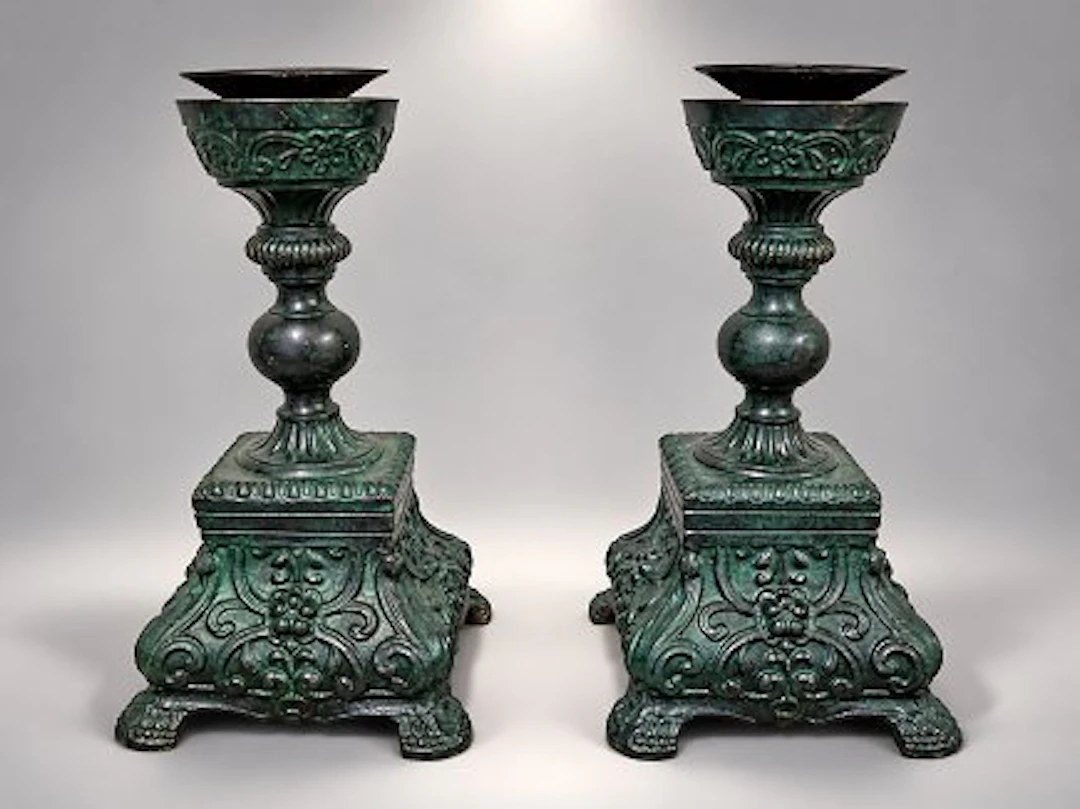 Candleholder (2) - Brass - black and green candlesticks