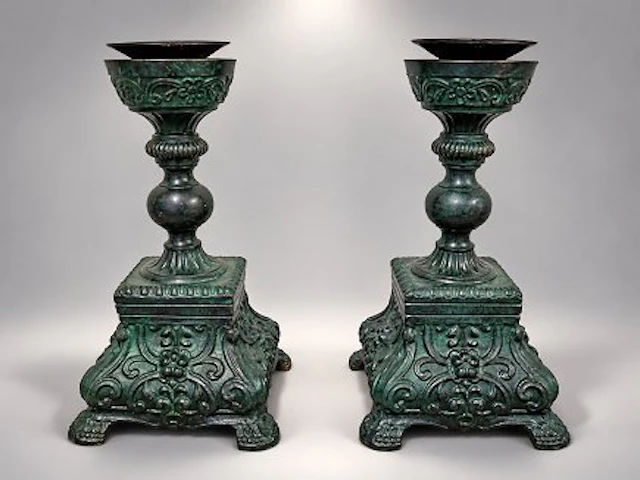 Candleholder (2) - Brass - black and green candlesticks