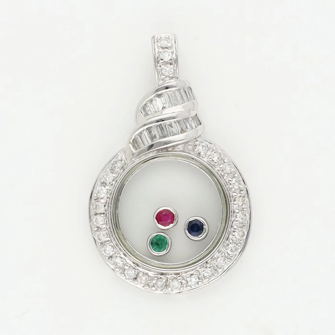 Pendant - 14 kt. White gold Diamond (Natural) - Ruby-Sapphire-Emerald