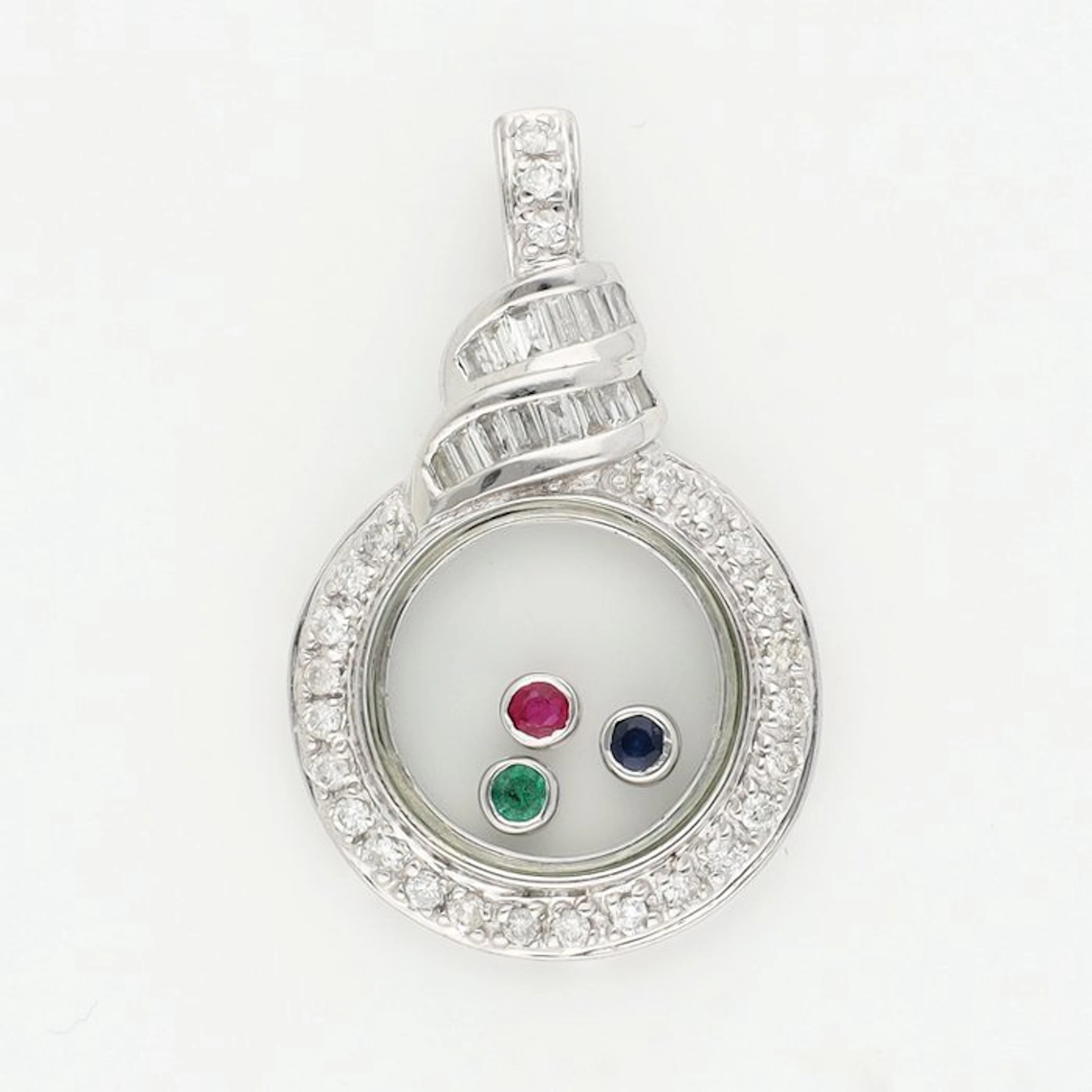 Pendant - 14 kt. White gold Diamond (Natural) - Ruby-Sapphire-Emerald