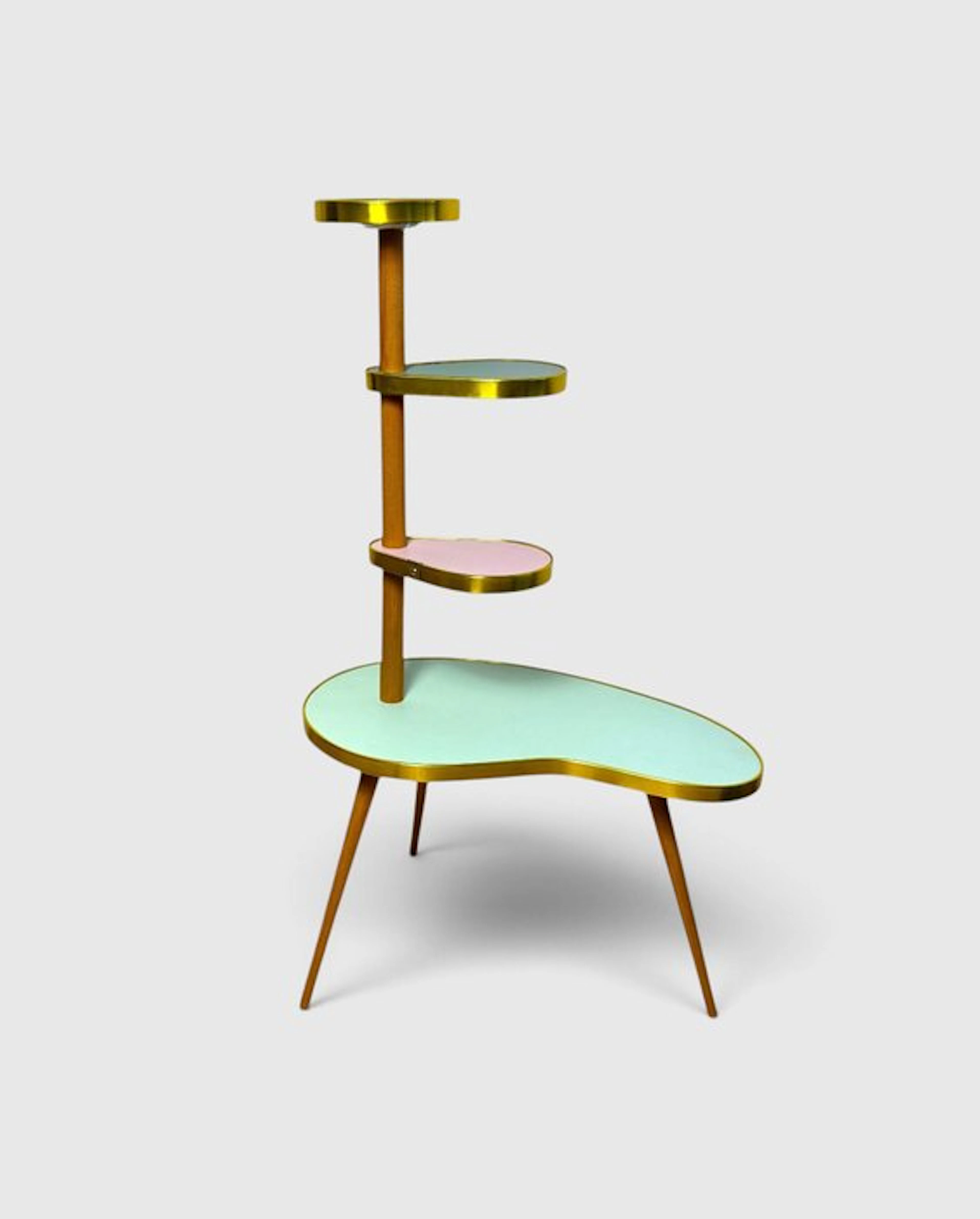 Side table - Wood, Brass, flower table
