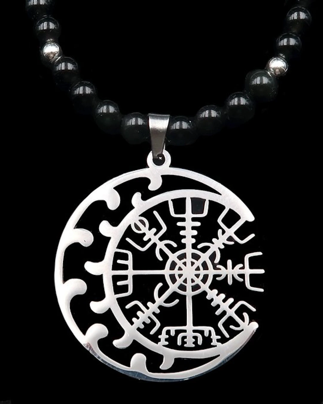 Talisman Vegvísir – Destinies' Compass – Obsidian –...