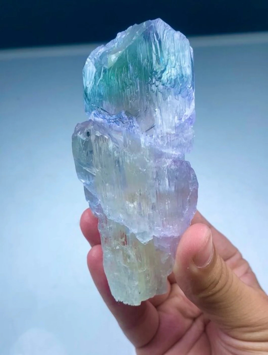 Bicolour kunzite Crystal - Height: 107 mm - Width: 49 mm- 380 g - (1)