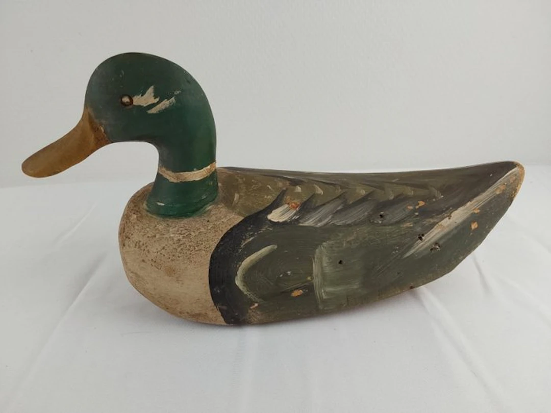Antieke houten lokeend (Wilde eend / Mallard drake)...