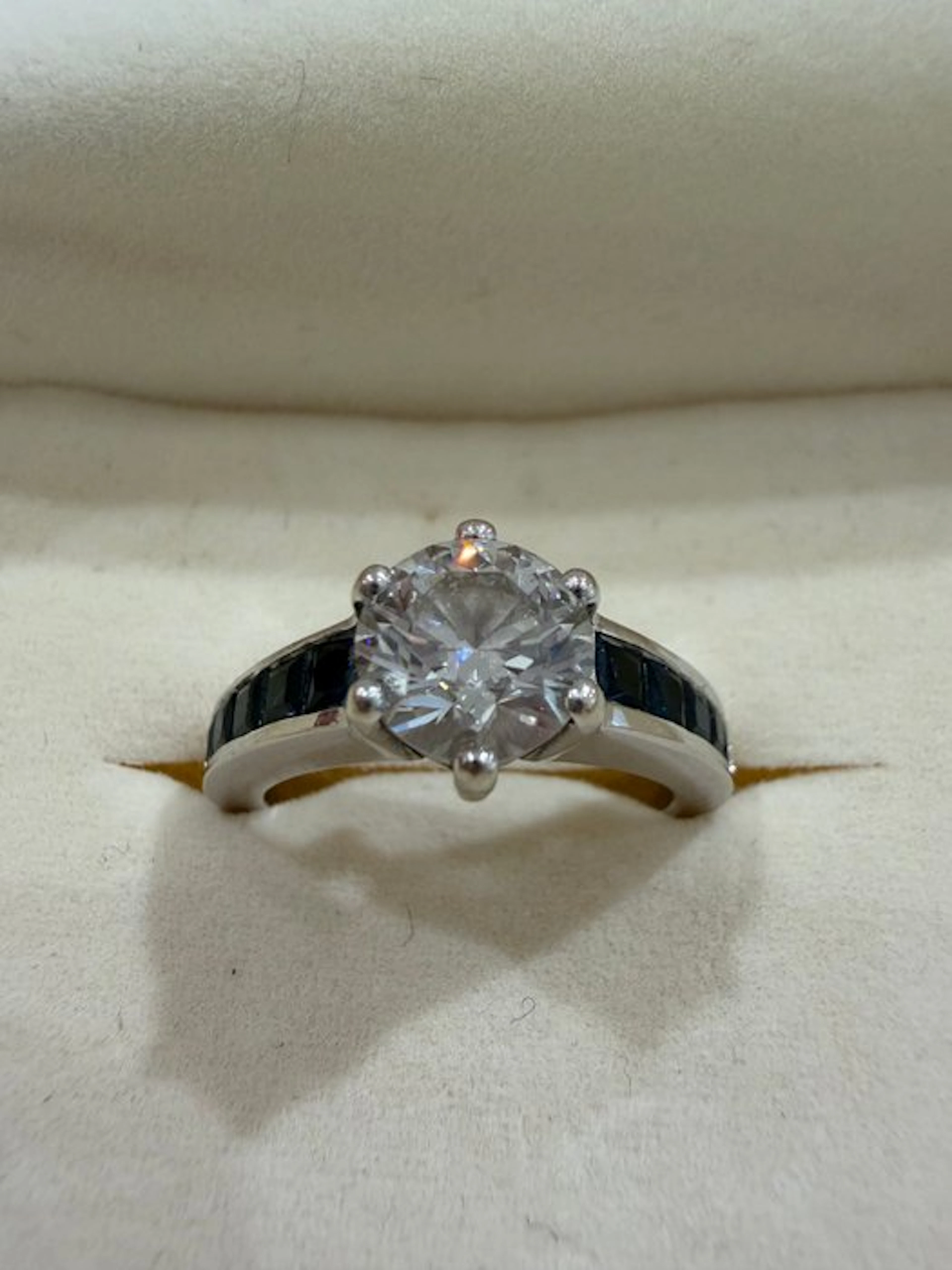 Engagement ring - 18 kt. White gold Diamond (Natural) - Sapphire