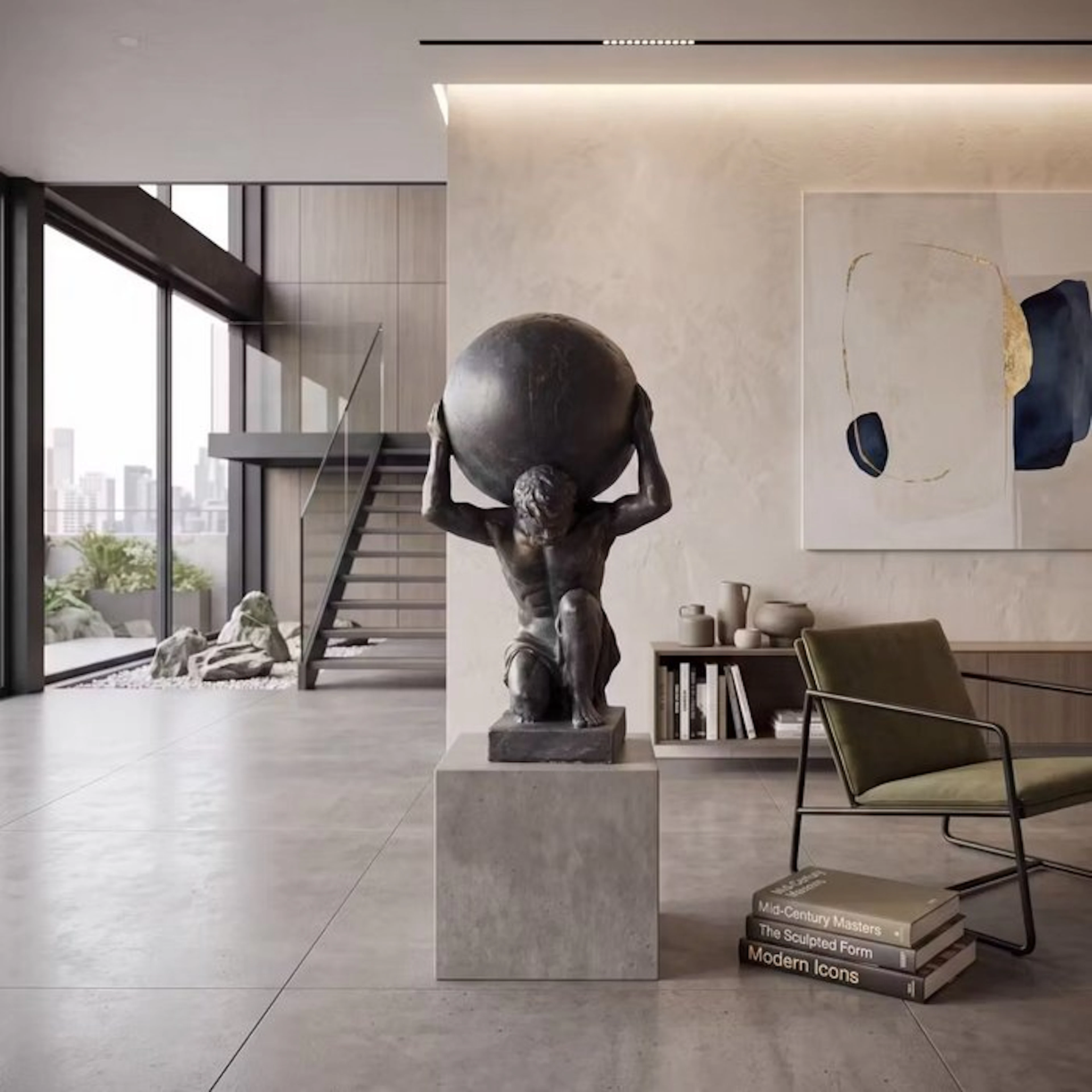 Statue, XL sculptuur. Atlas 69 cm / 9 kg - 69 cm - MGO