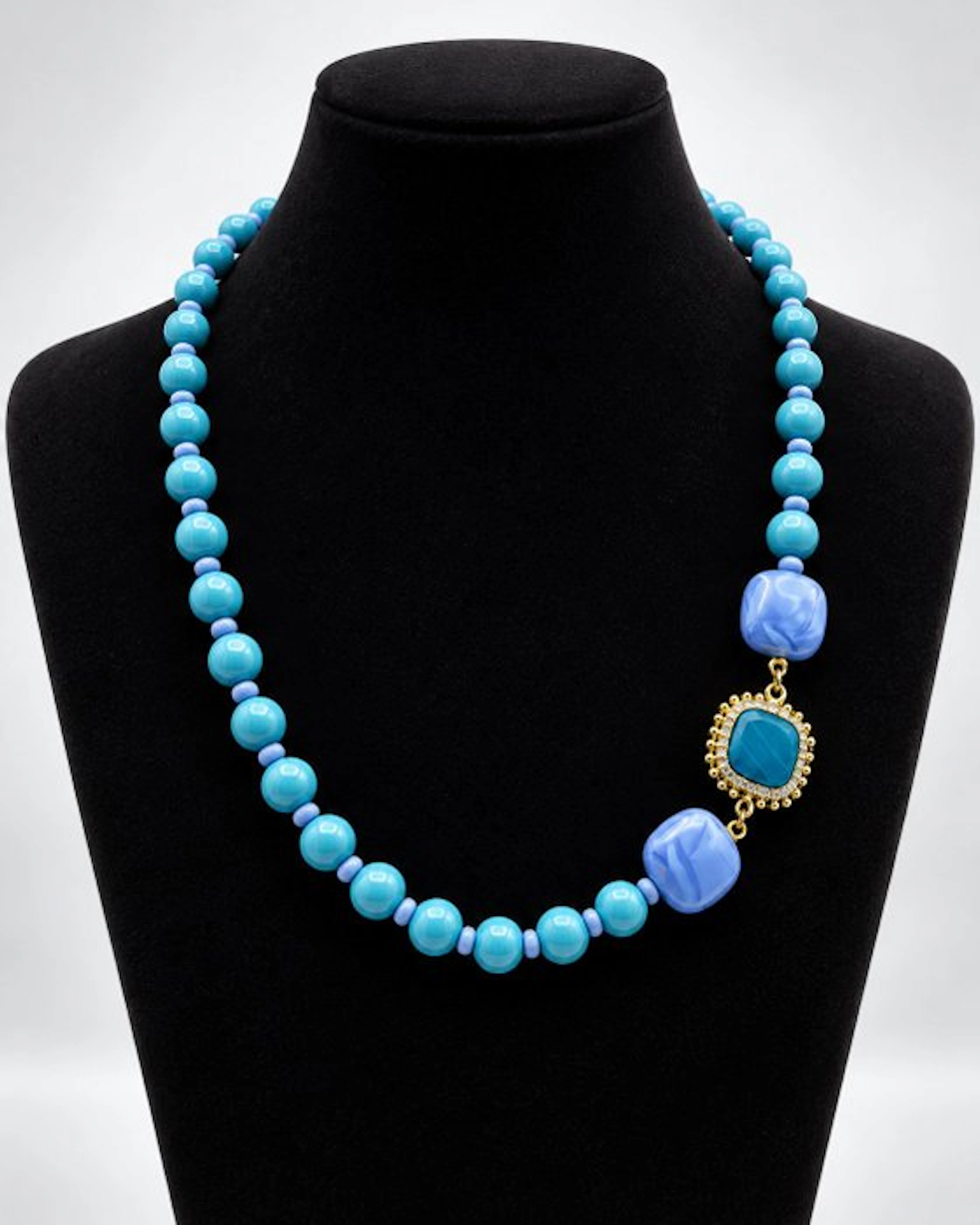 Steel, Murano glass - Necklace - Murano glass agate stone