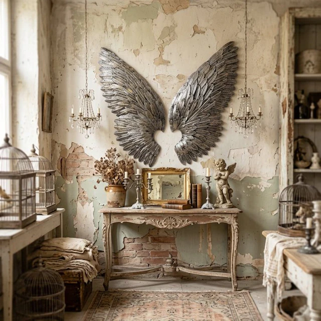 Decorative ornament (2) - Set of 2 Large Metal Angel...
