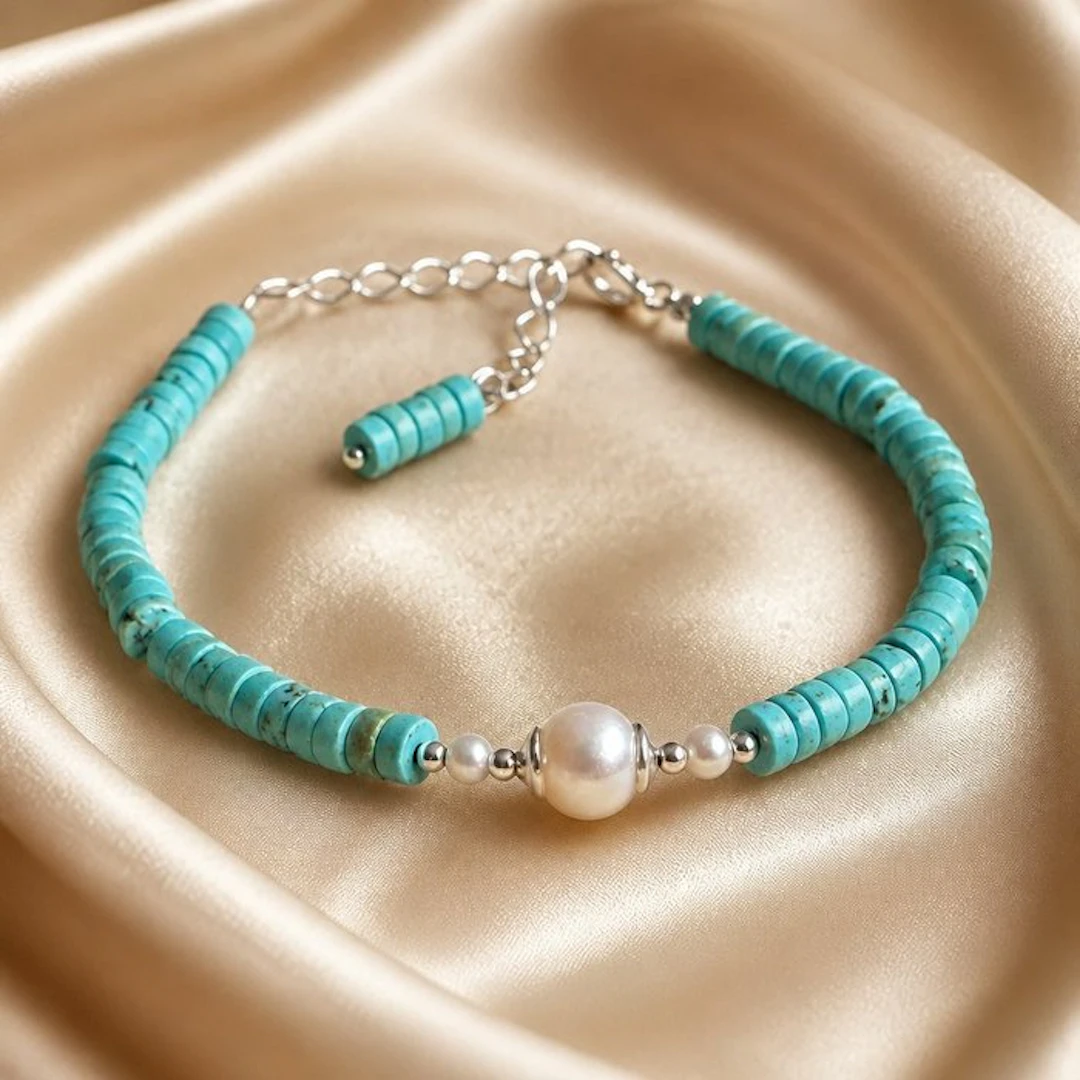 Pearl - Silver - Bracelet - Akoya pearls, turquoise