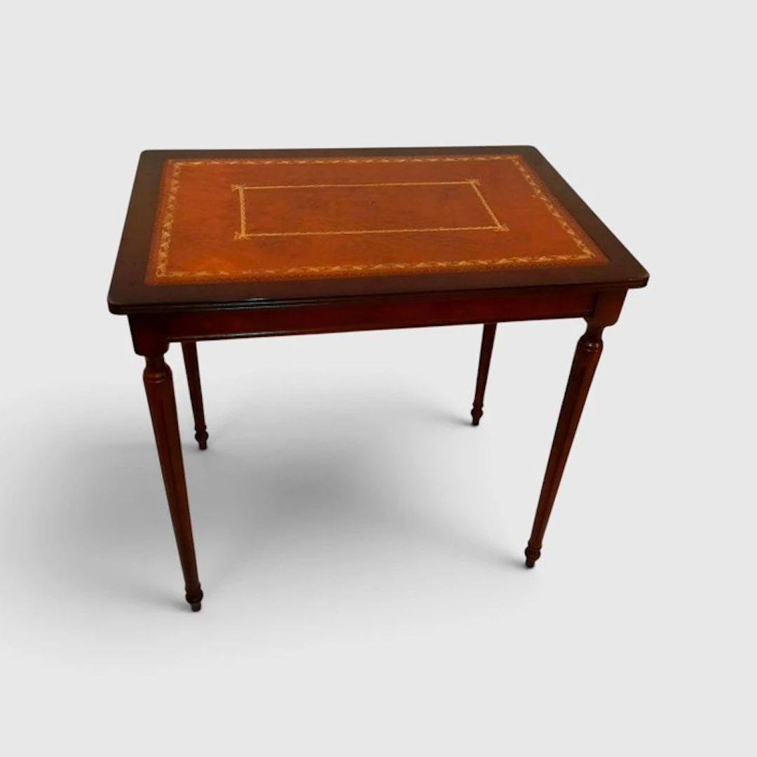 Englistischer Beistelltisch mit Lederauflage - Side table - Wood, Leather