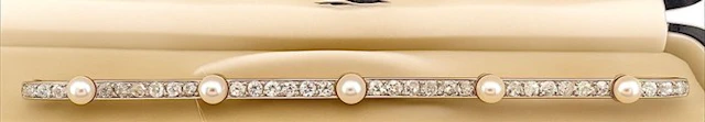 Brooch - 18 kt. Yellow gold, White gold Diamond (Natural) - Pearl