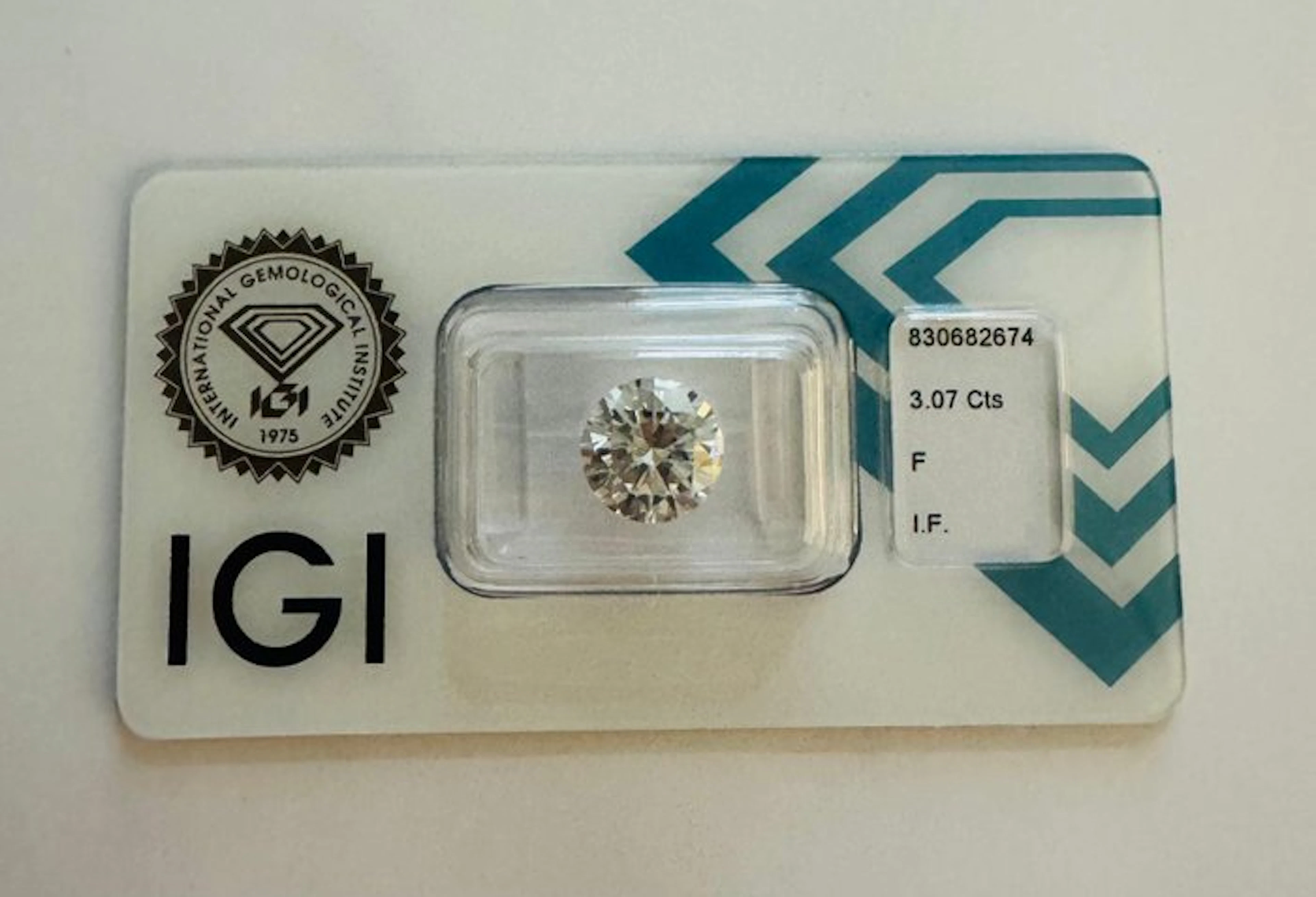 1 pcs Diamond (Natural) - 3.07 ct - Round - F - IF...
