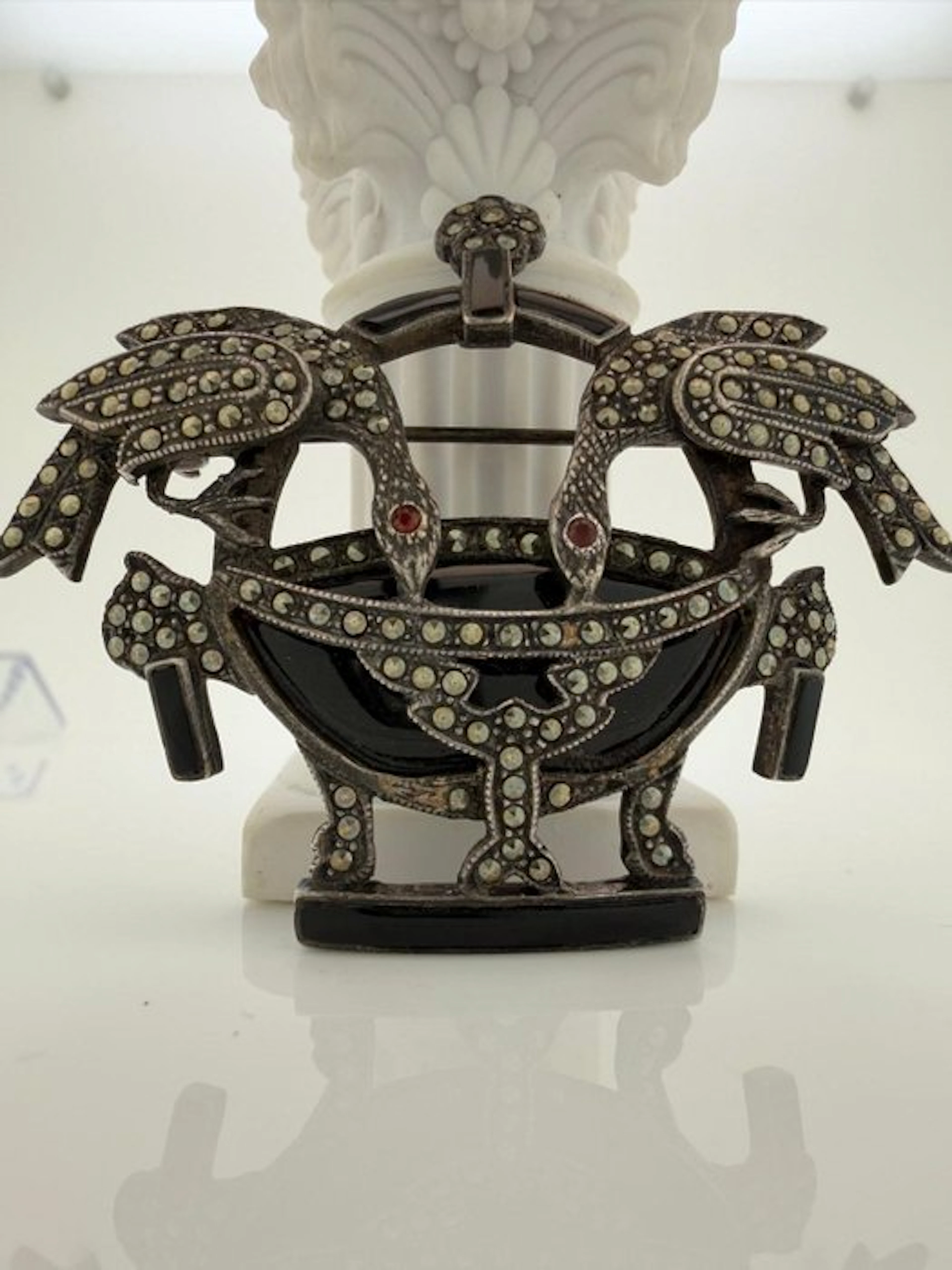 No reserve price - Brooch Silver, Onyx Onyx - Art Deco
