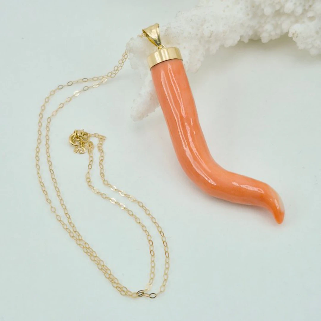 Coral - 18 kt. - Yellow gold - Necklace with pendant - CORNO CORALLO CERASUOLO