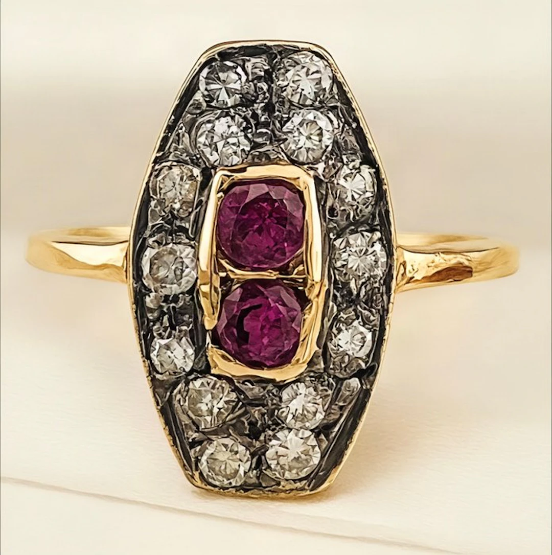 No reserve price - Ring - 9 kt. Yellow gold, Silver Ruby - Diamond