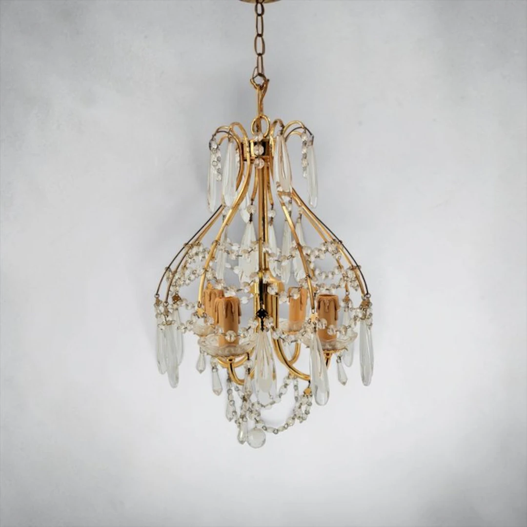 Hanging lamp - Modernist Spider - Brass, Crystal - Handcrafted Crystal Tears