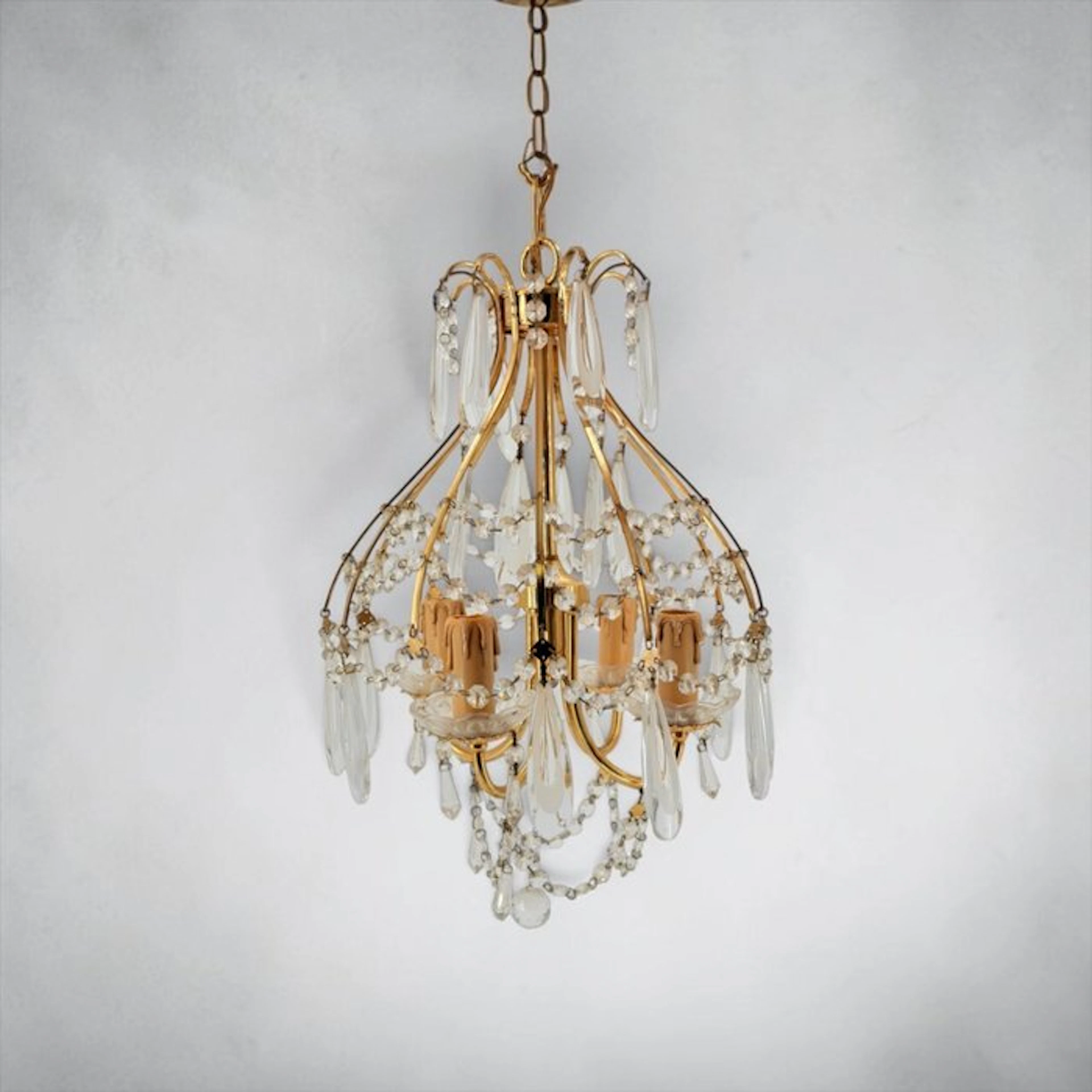 Hanging lamp - Modernist Spider - Brass, Crystal - Handcrafted Crystal Tears