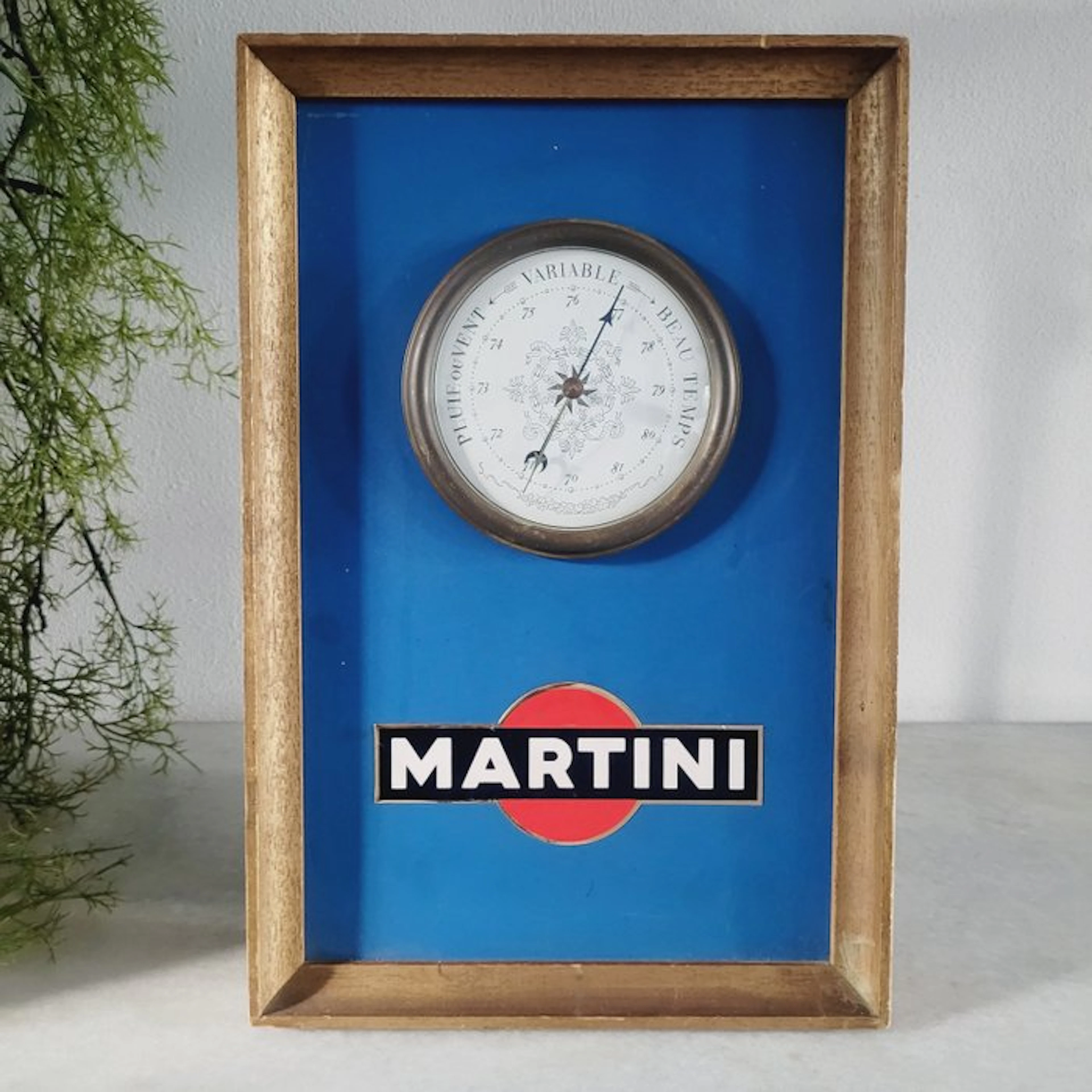 Martini Vermouth Reclamebord Met Barometer, 1950 - Sign - Glass, Wood