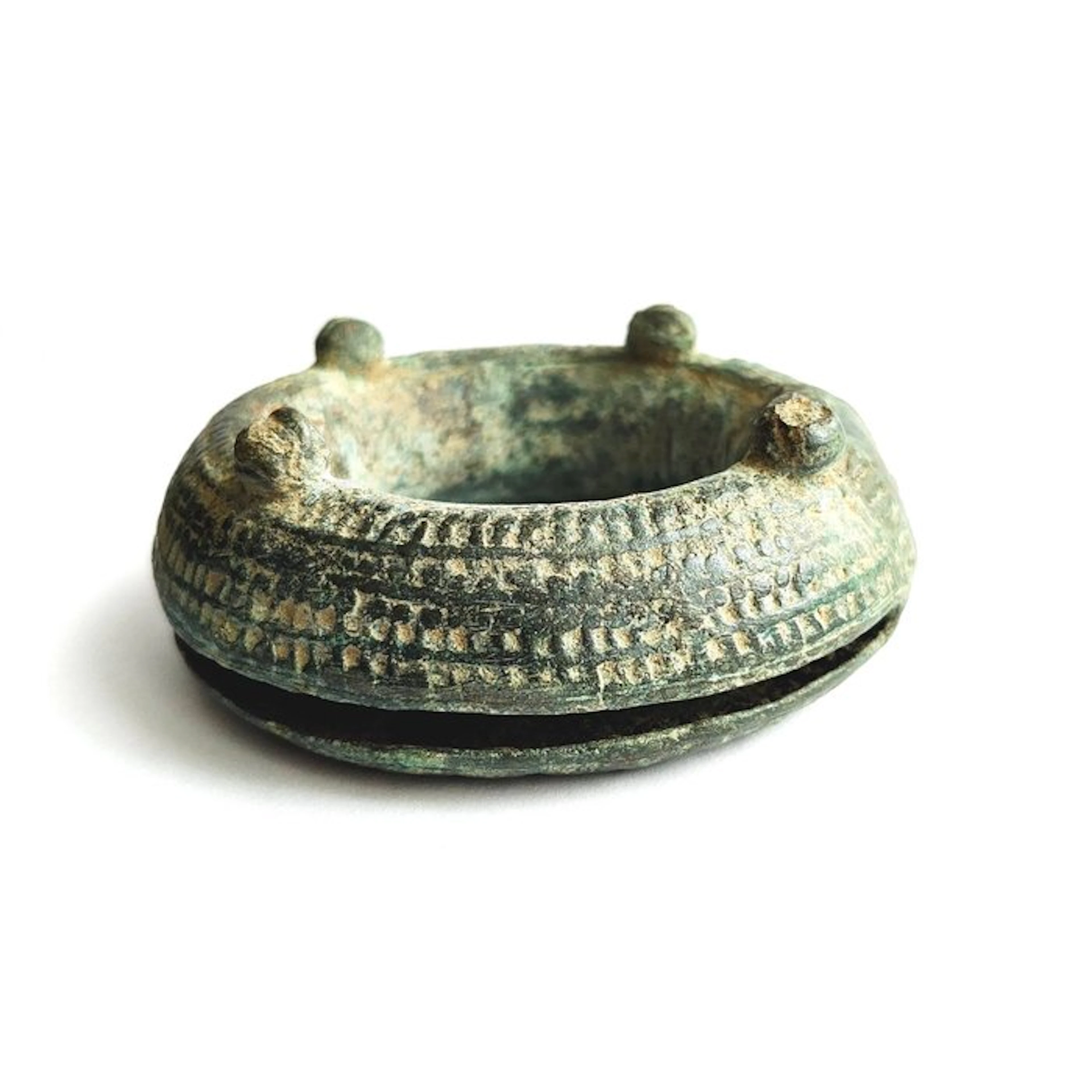 Dong Son Bronze Round Ritual Bangle Bell with 4 Beads - 94 mm
