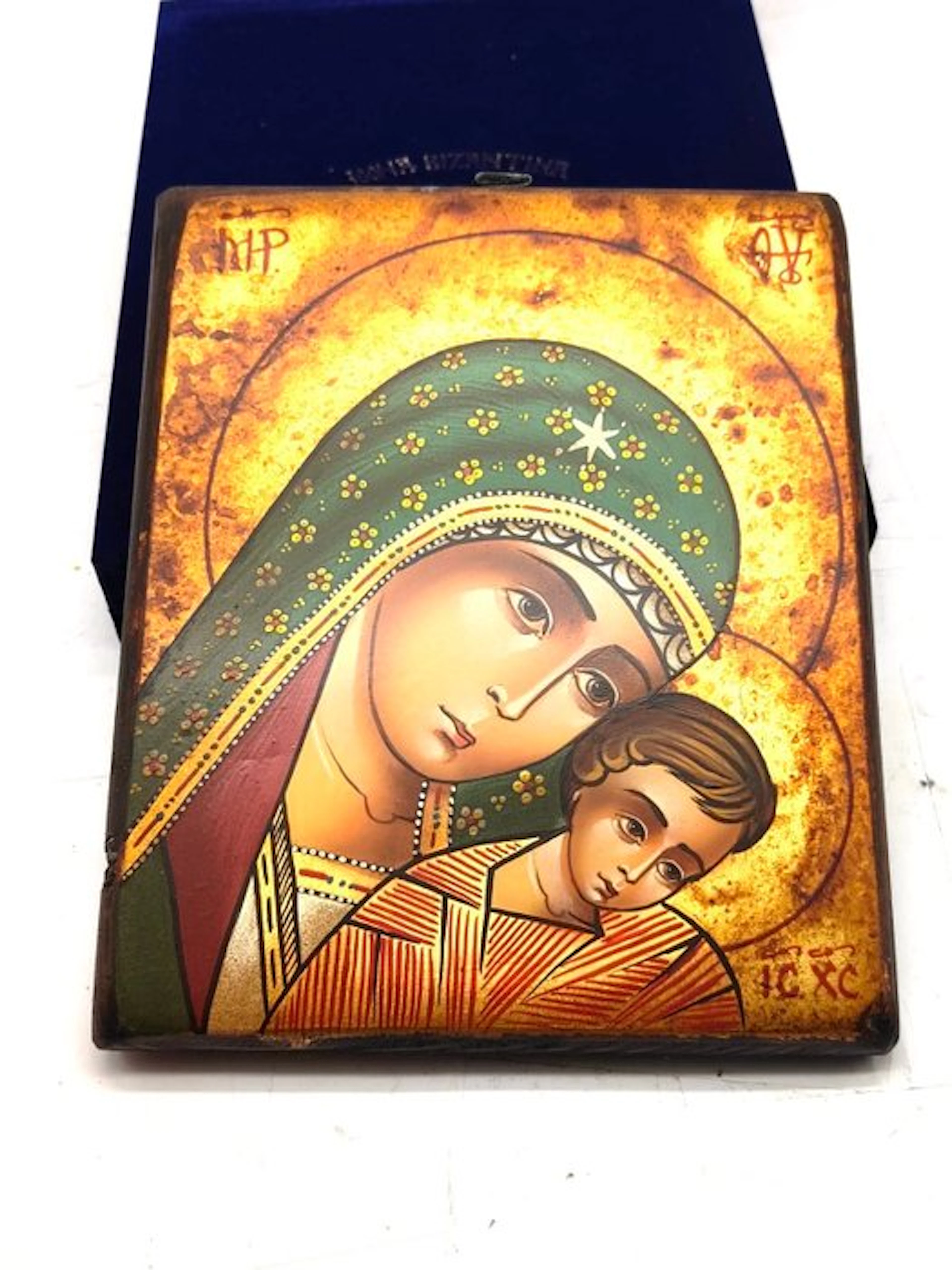 Icon - Icon of the Madonna and Child on gold leaf - Wood - Hand-painted