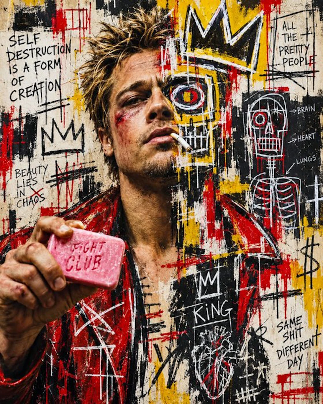 Fight club - Tyler Durden con stile artistico Basquiat - Artbox