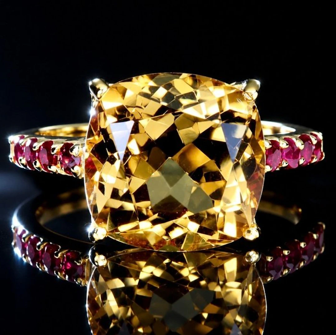 No reserve price - Ring Gold-plated 925 silver, 12 mm Citin, Ruby
