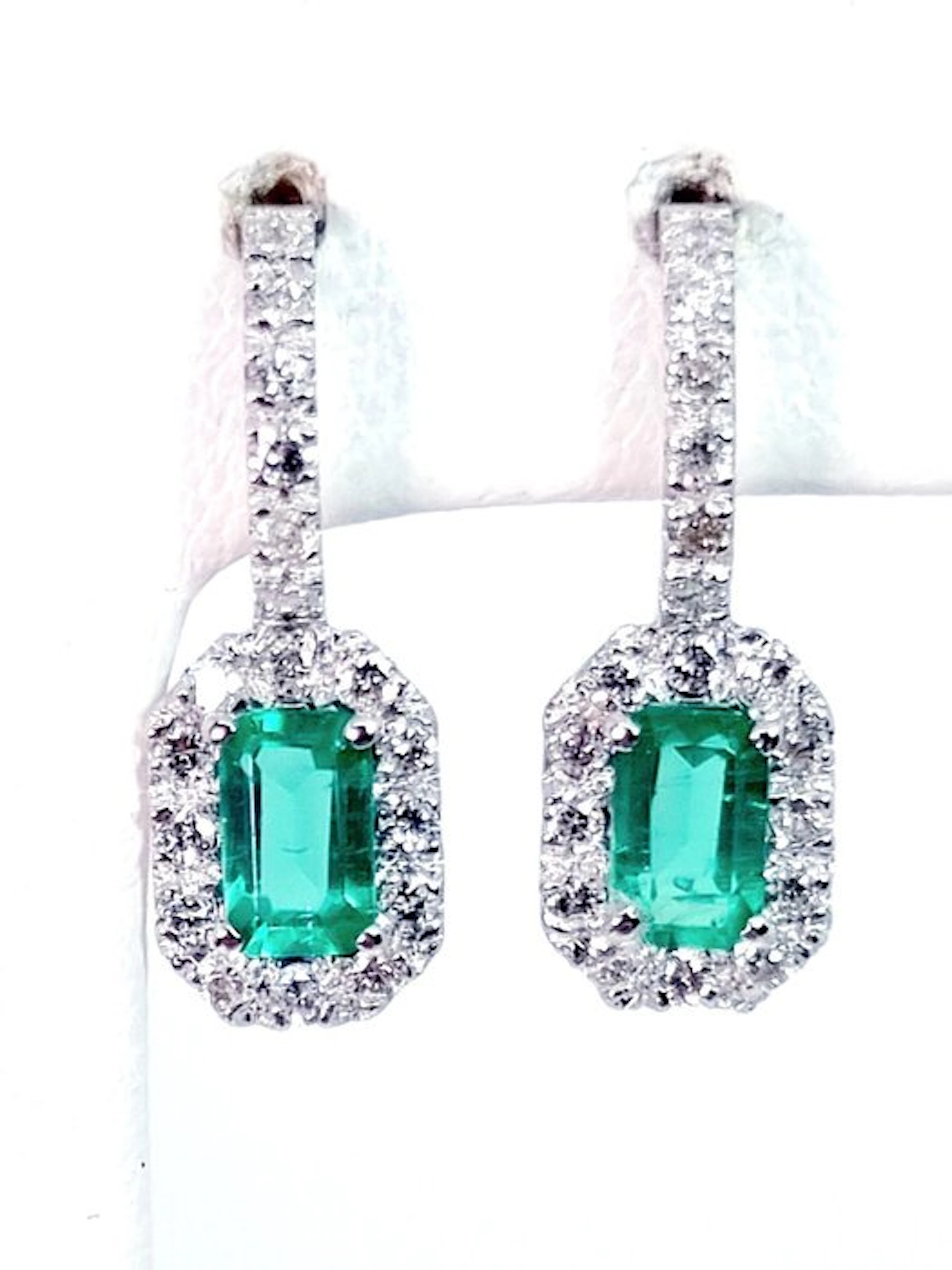 Earrings - 18 kt. White gold Emerald - Diamond