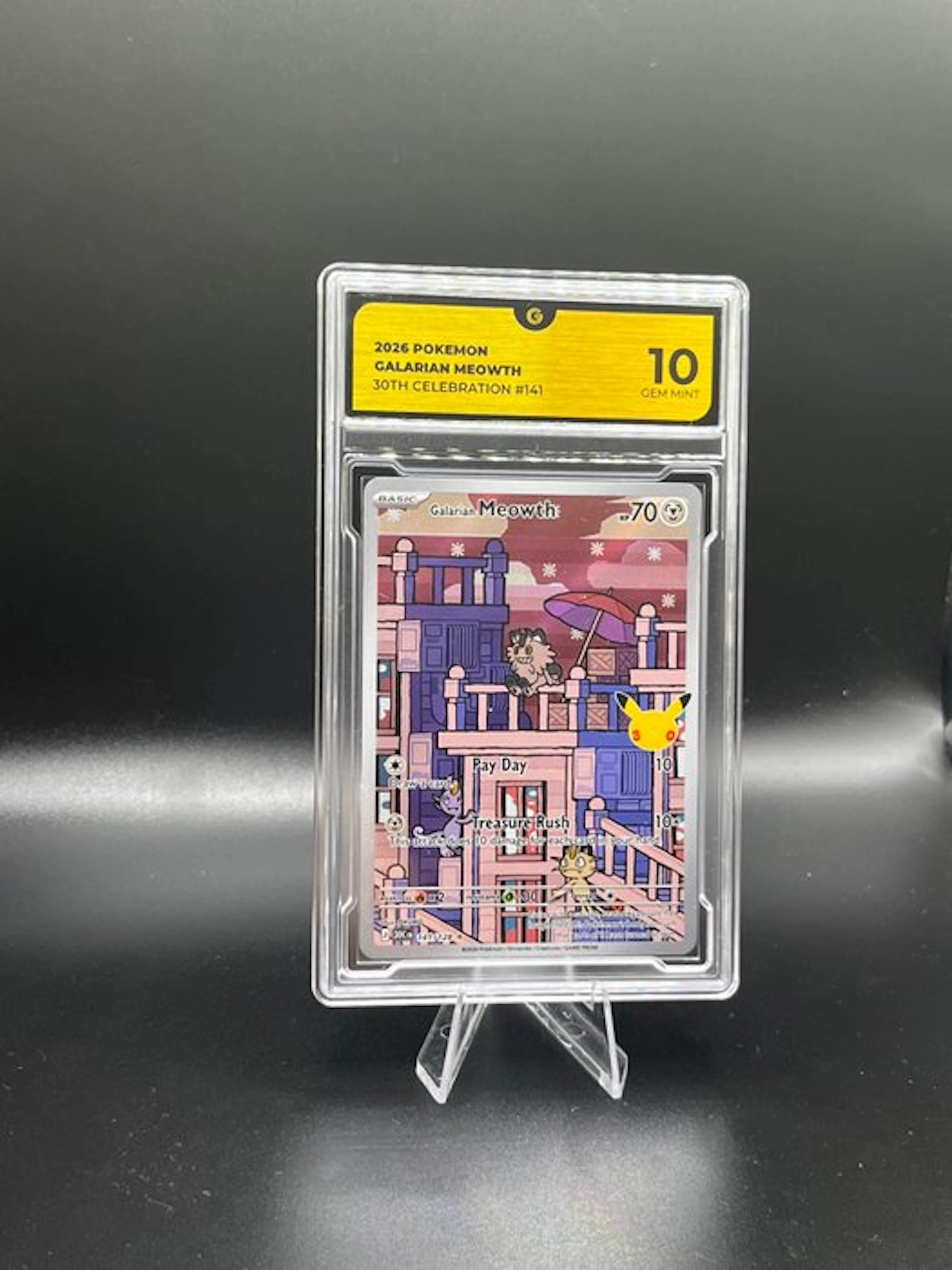 Pokémon - 1 Graded card - Galarian Meowth 141 30TH Anniversary Full art - GG 10