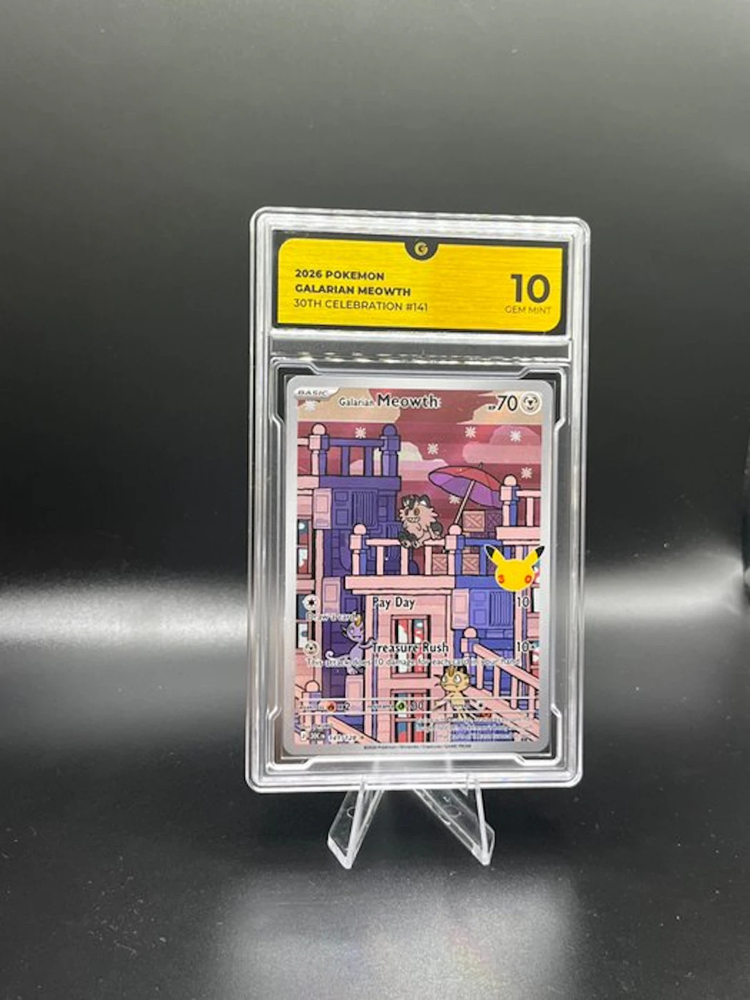Pokémon - 1 Graded card - Galarian Meowth 141 30TH Anniversary Full art - GG 10
