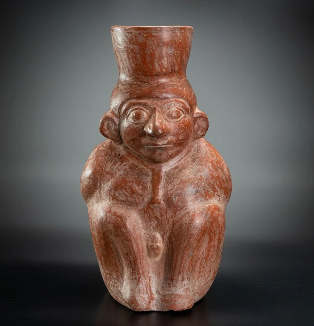 Pre-Columbian. Moche Ceramic Prisoner Vessel With Spanish Import License