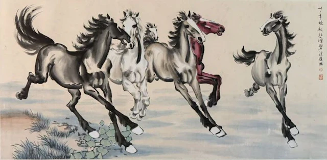 INK AND COLOR ON PAPER PAINTING"Landscape"《六骏图》 - Attributed to - China