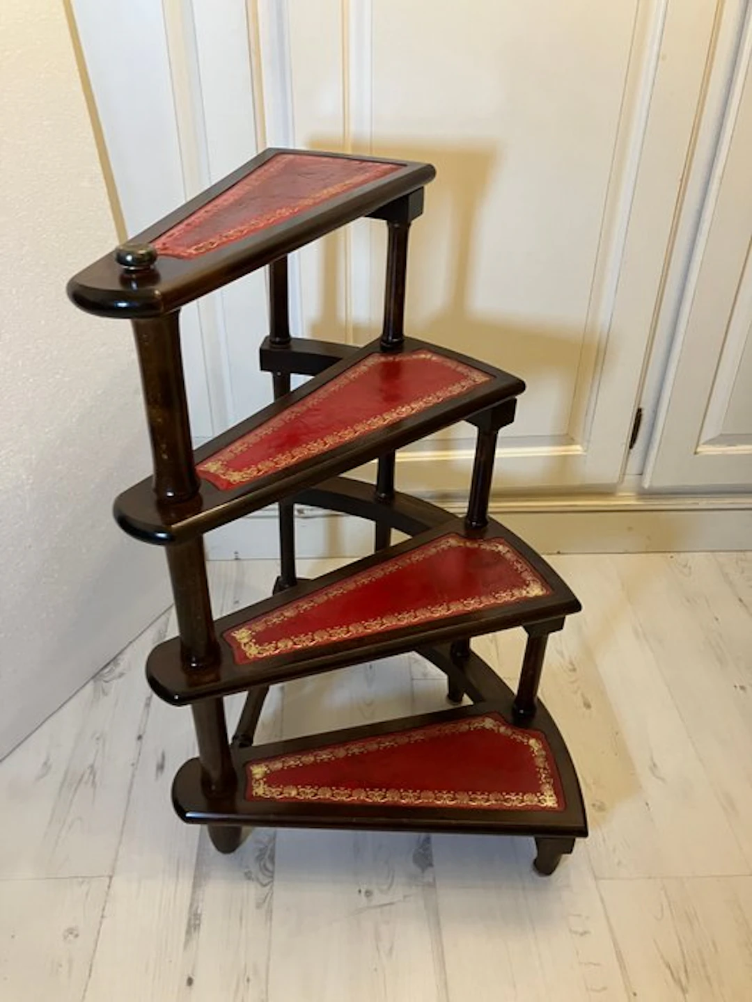 Steps - wood, leather - Antique library staircase