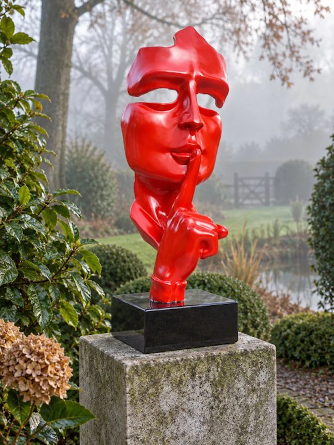 Statue, artistic Statue head on block '' THE SILENCE ''...