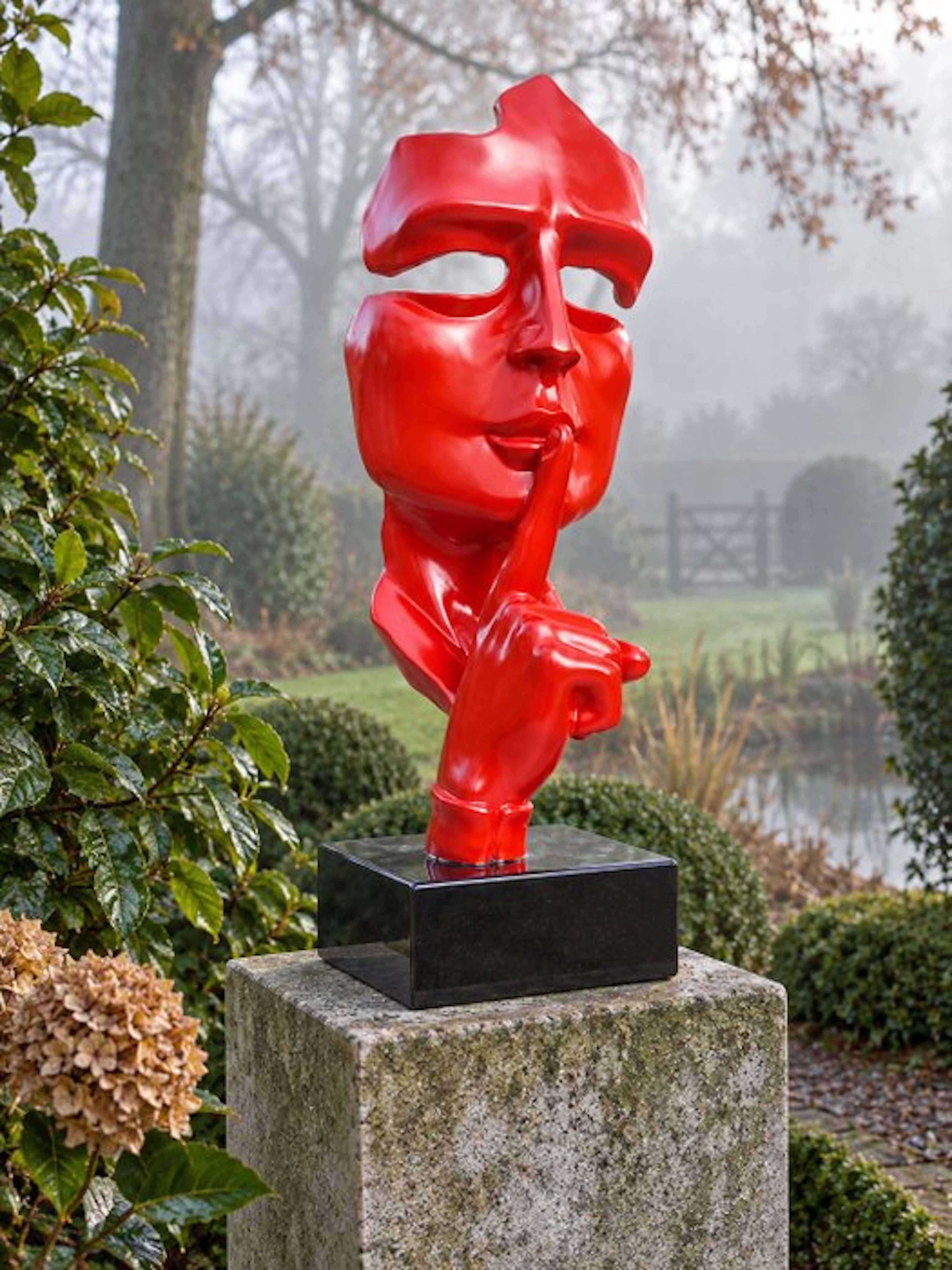 Statue, artistic Statue head on block '' THE SILENCE ''...