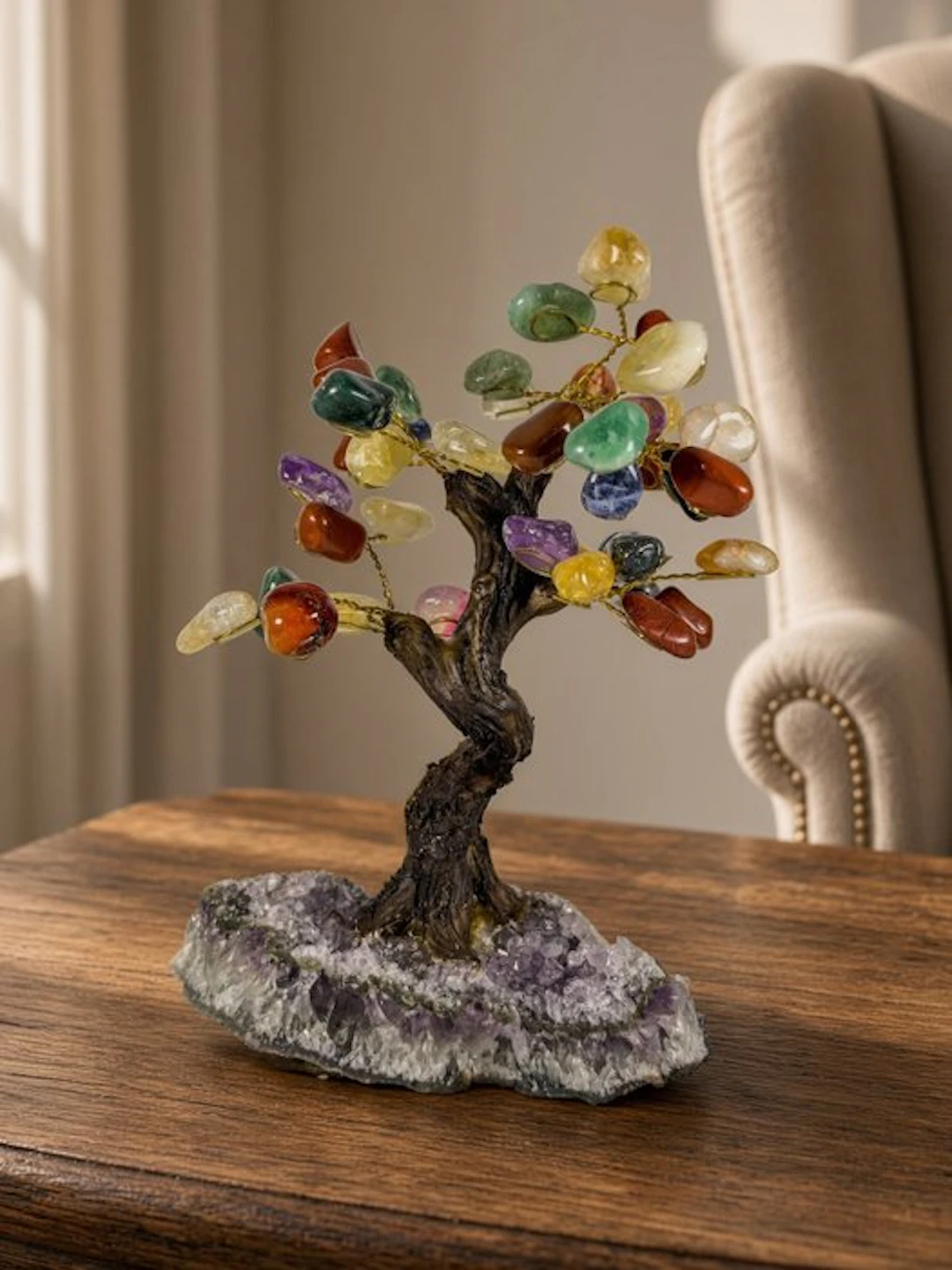 NO RESERVE PRICE - Gorgeous gemstone tree on amethyst...