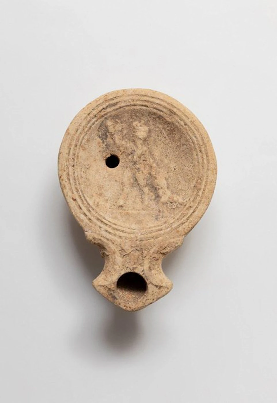 Ancient Roman Terracotta Oil Lamp with Standing Figure...