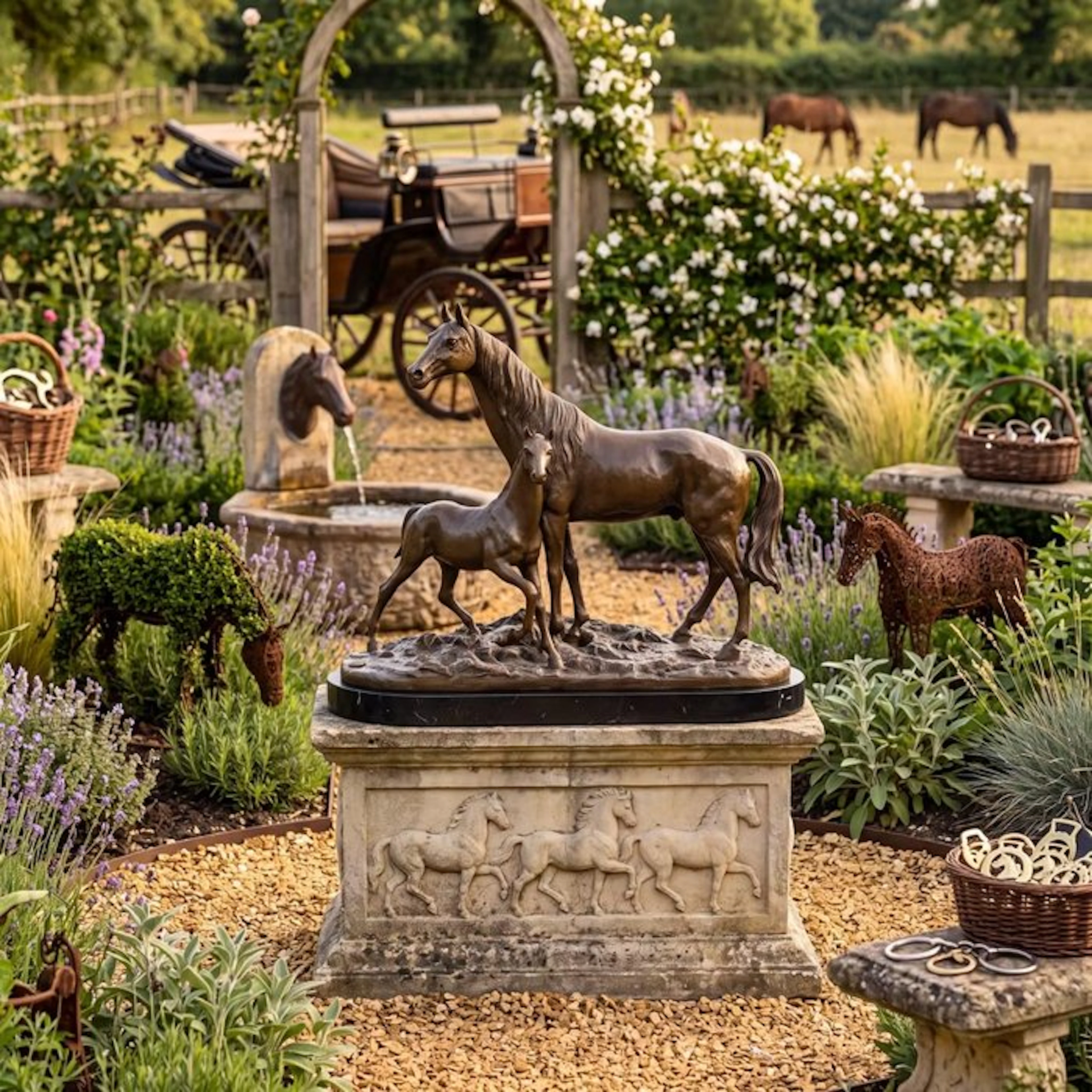 Statue, Exclusief sculptuur van een paard met veulen 41...