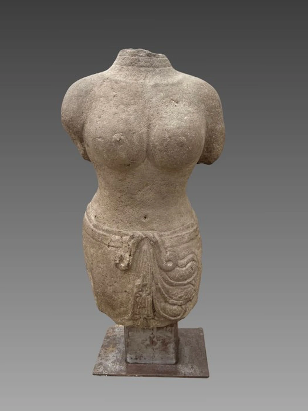 Ancient Khmer Stoneware Bust of a Khmer female deity, 10th–12th century