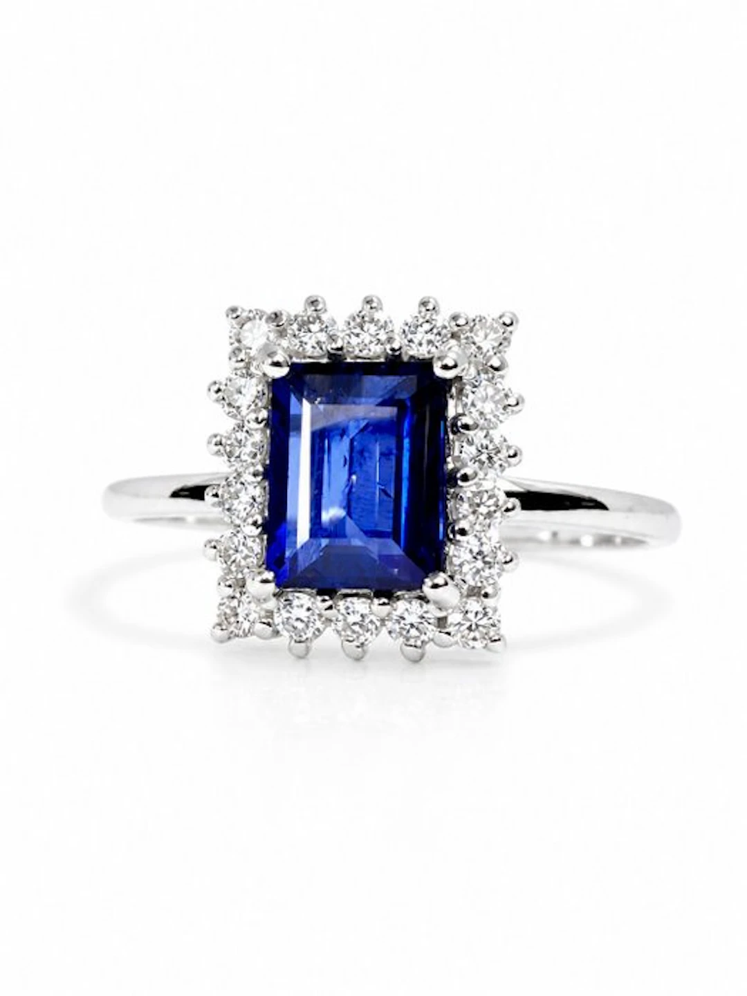 Cocktail ring - 14 kt. White gold - 1.45ct. tw. Sapphire - Diamond