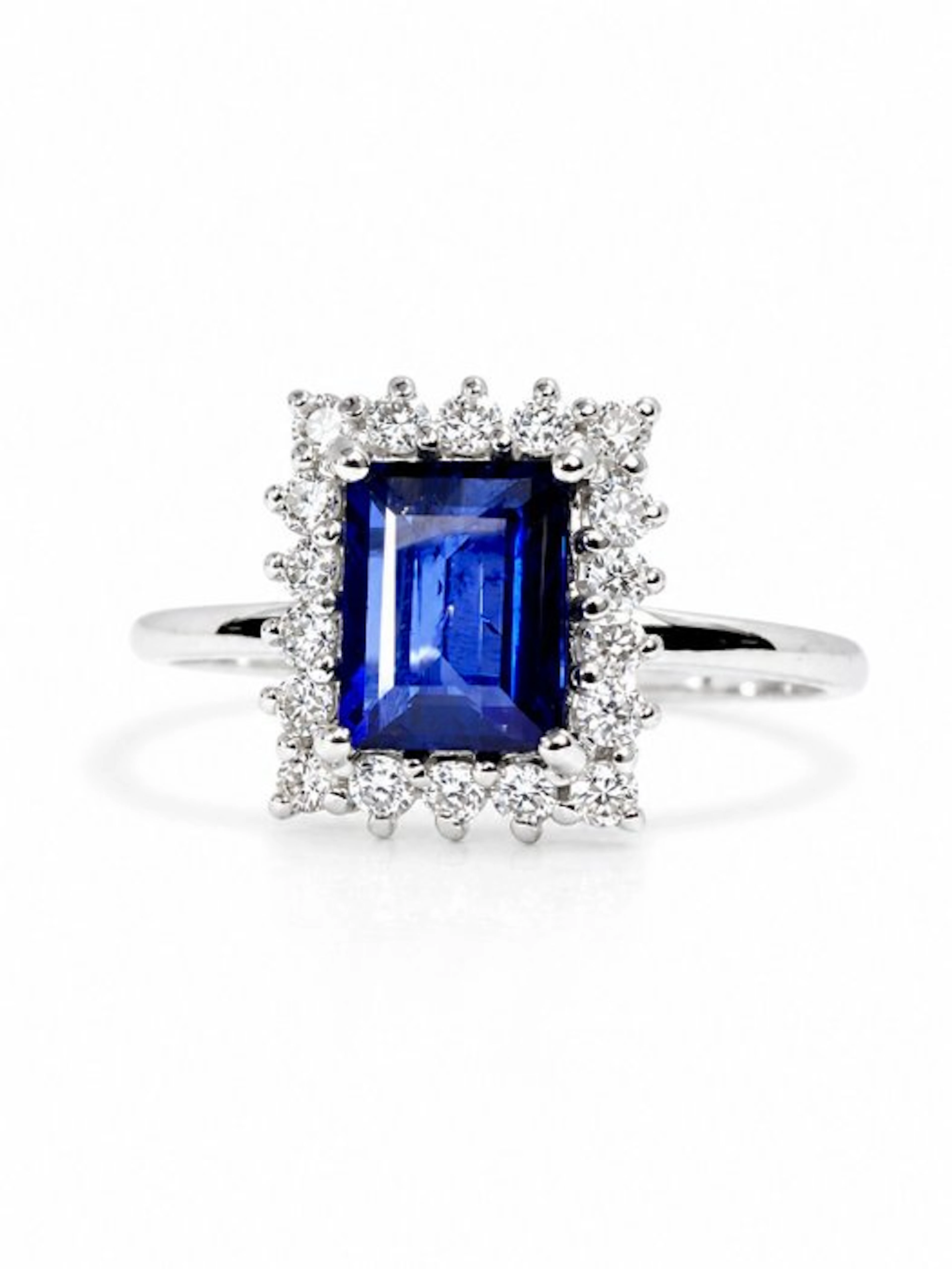 Cocktail ring - 14 kt. White gold - 1.45ct. tw. Sapphire - Diamond