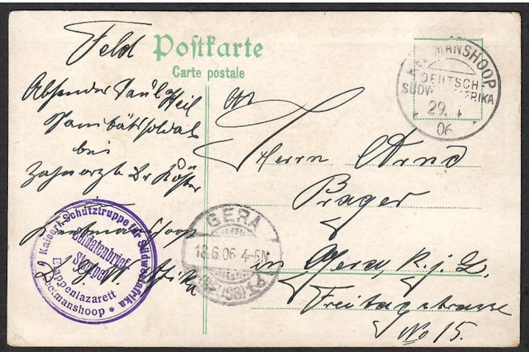 German South West Africa 1906 - DSWA field-post postcard...