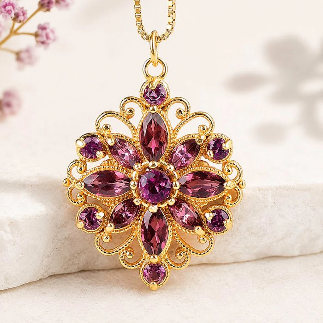 No reserve price - Pendant Silver - Garnet - Certified