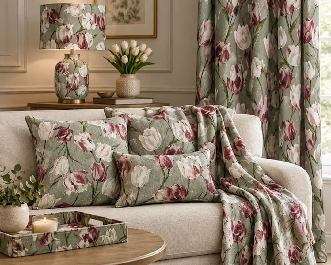 floral-pattern fabric with tulips