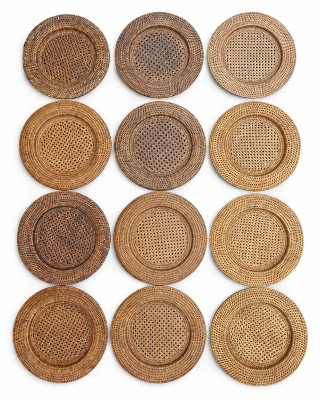 Charger plate - Rattan - Set of twelve Vintage Rattan Charger Plates