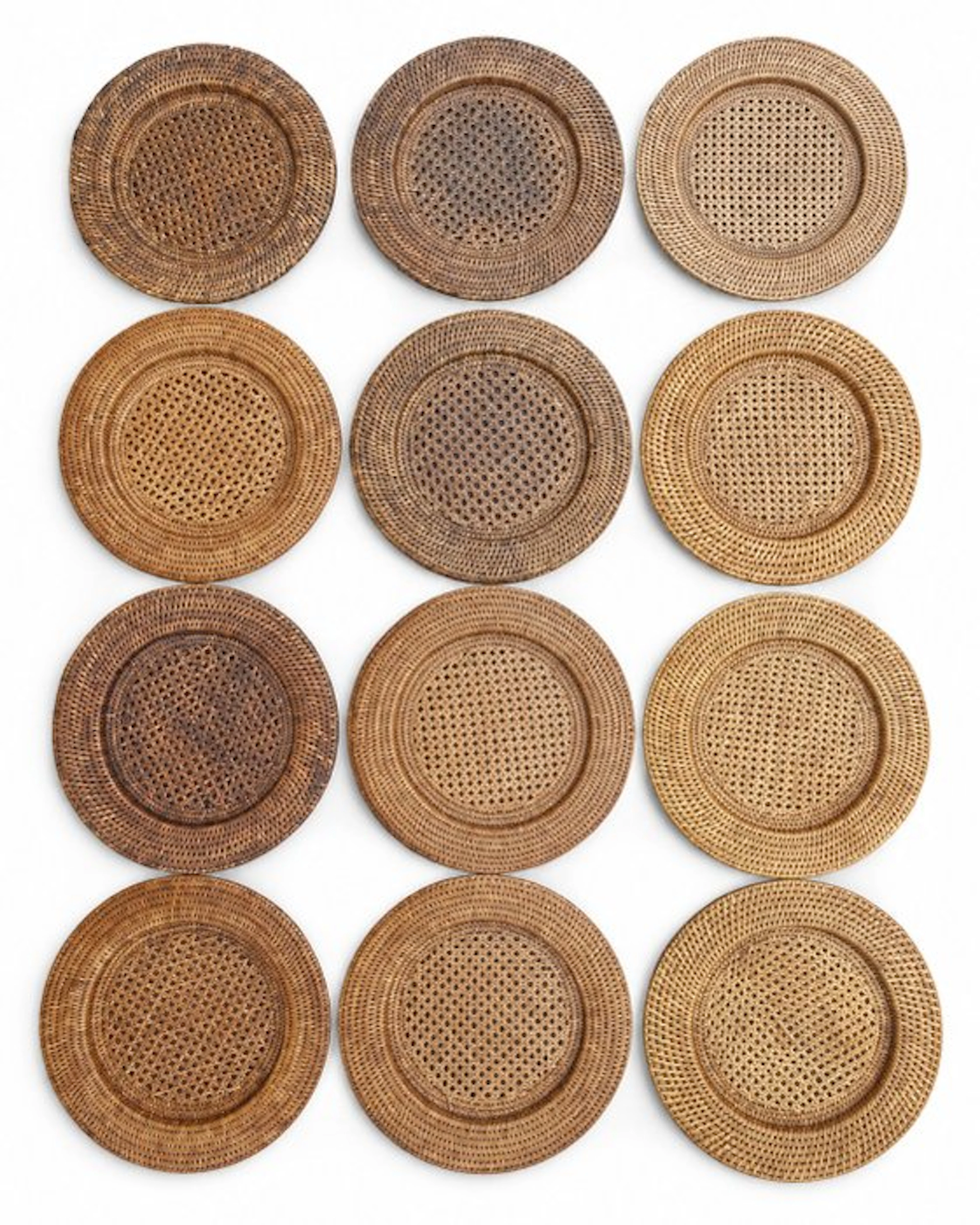 Charger plate - Rattan - Set of twelve Vintage Rattan Charger Plates