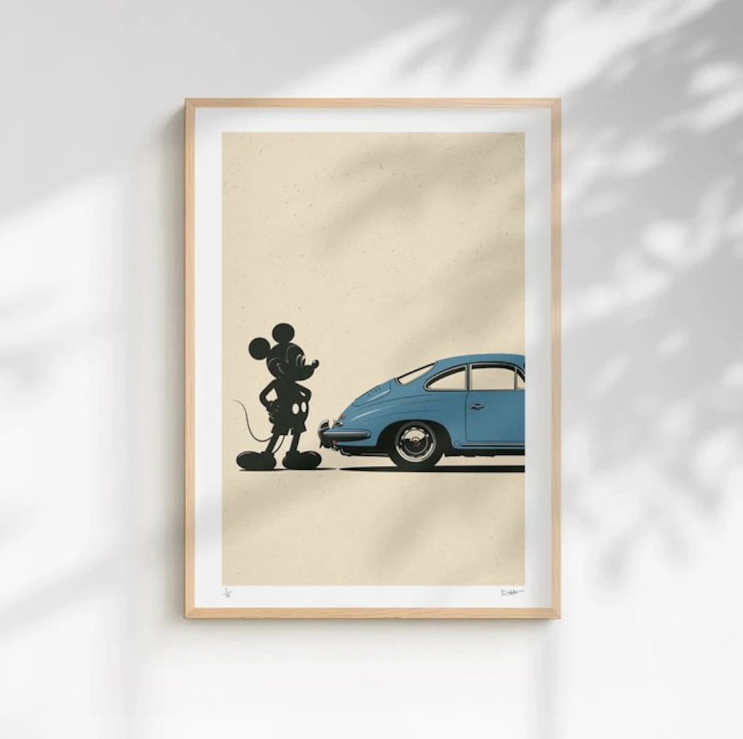 DALT - MICKEY & PORSCHE - 2/5 SIGNÉE COA - 40x60 cm