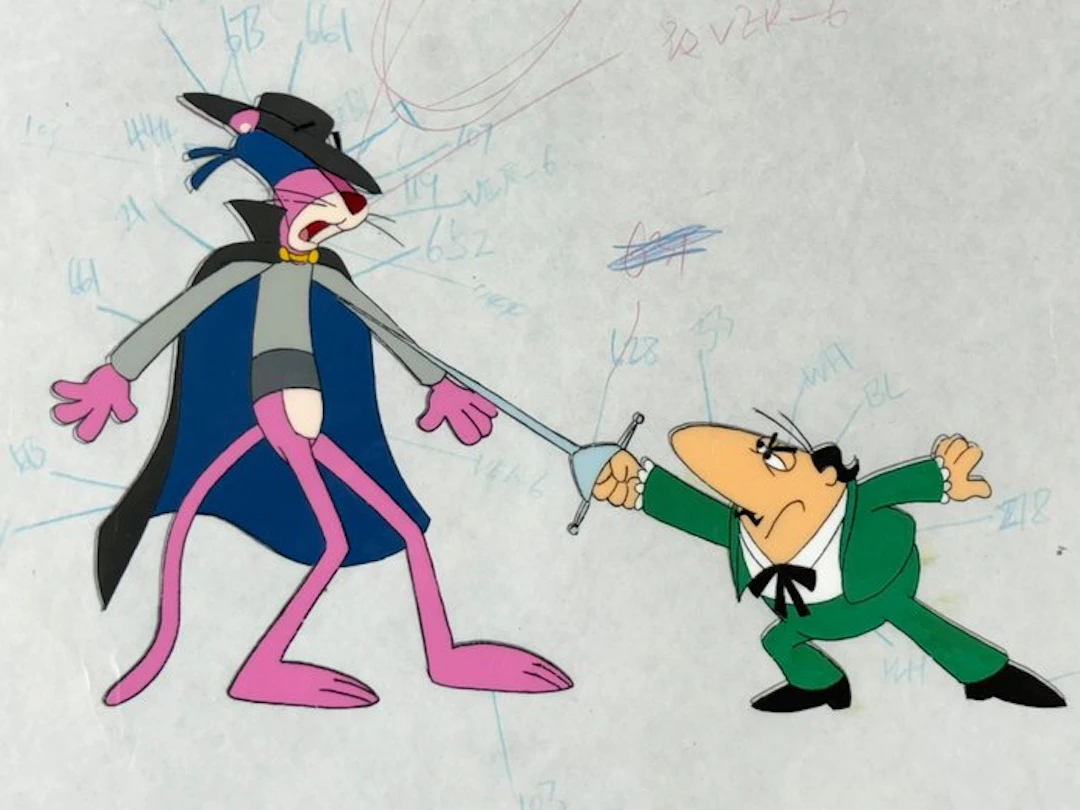 Friz Freleng - Original animation cel and drawing of Pink...